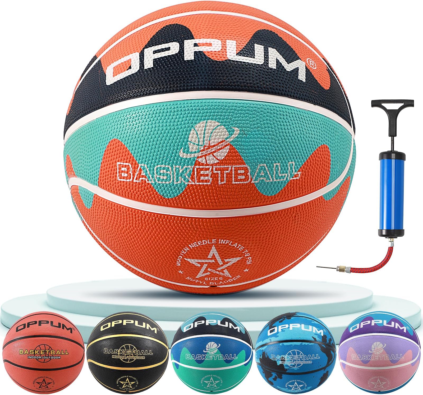 OPPUMKids Basketball Size 3(22") and Youth Basketballs Size 5(27.5") for Indoor Outdoor Basketball Games, Easy to Grip Rubber Basketball with Pump