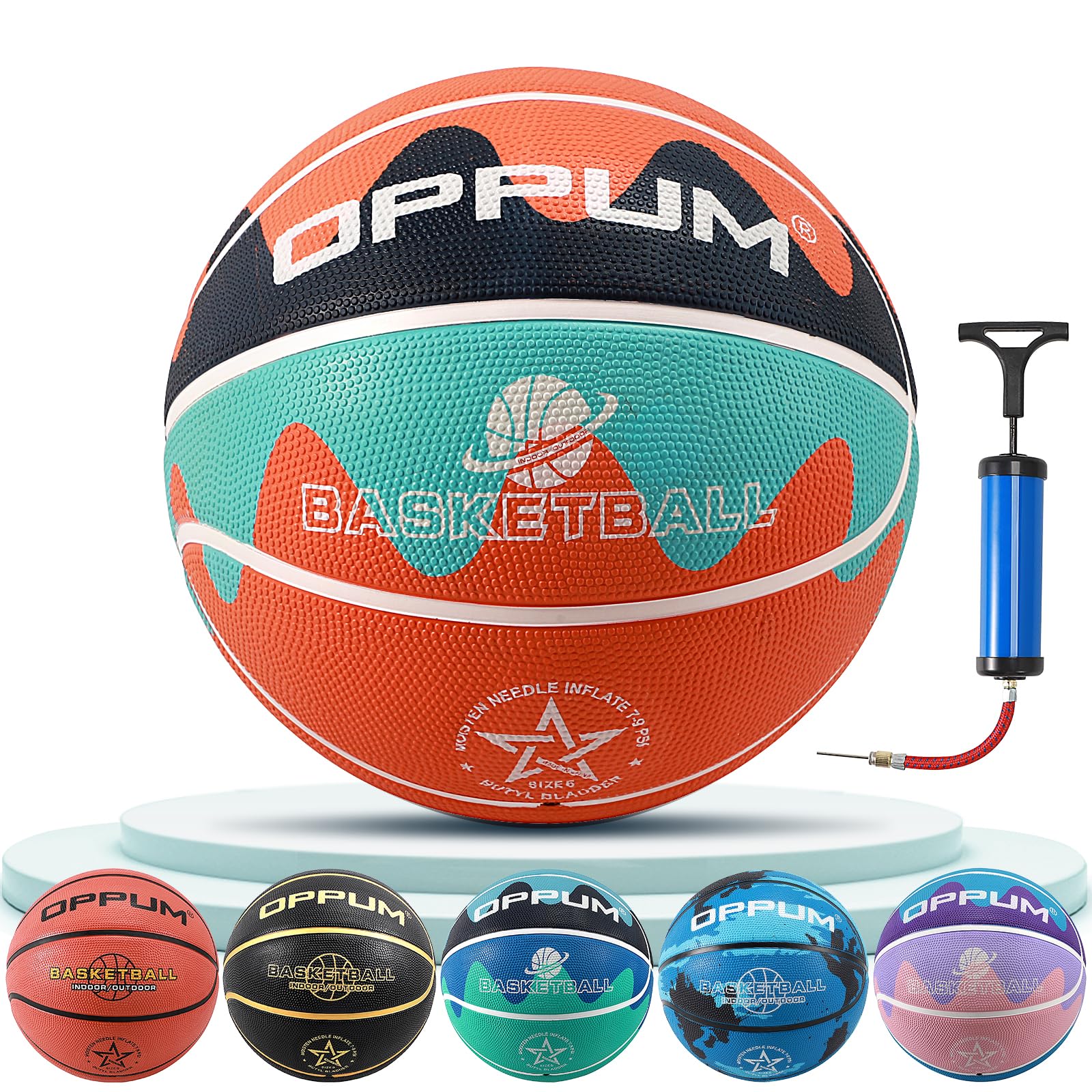 OPPUMKids Basketball Size 3(22") and Youth Basketballs Size 5(27.5") for Indoor Outdoor Basketball Games, Easy to Grip Rubber Basketball with Pump