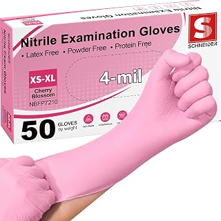 Schneider Medical Nitrile Exam Gloves, Powder & Latex Free, Pink | Disposable for Medical Exams, Cooking, Food Prep, Cleaning, Home, Household Use, 4Mil