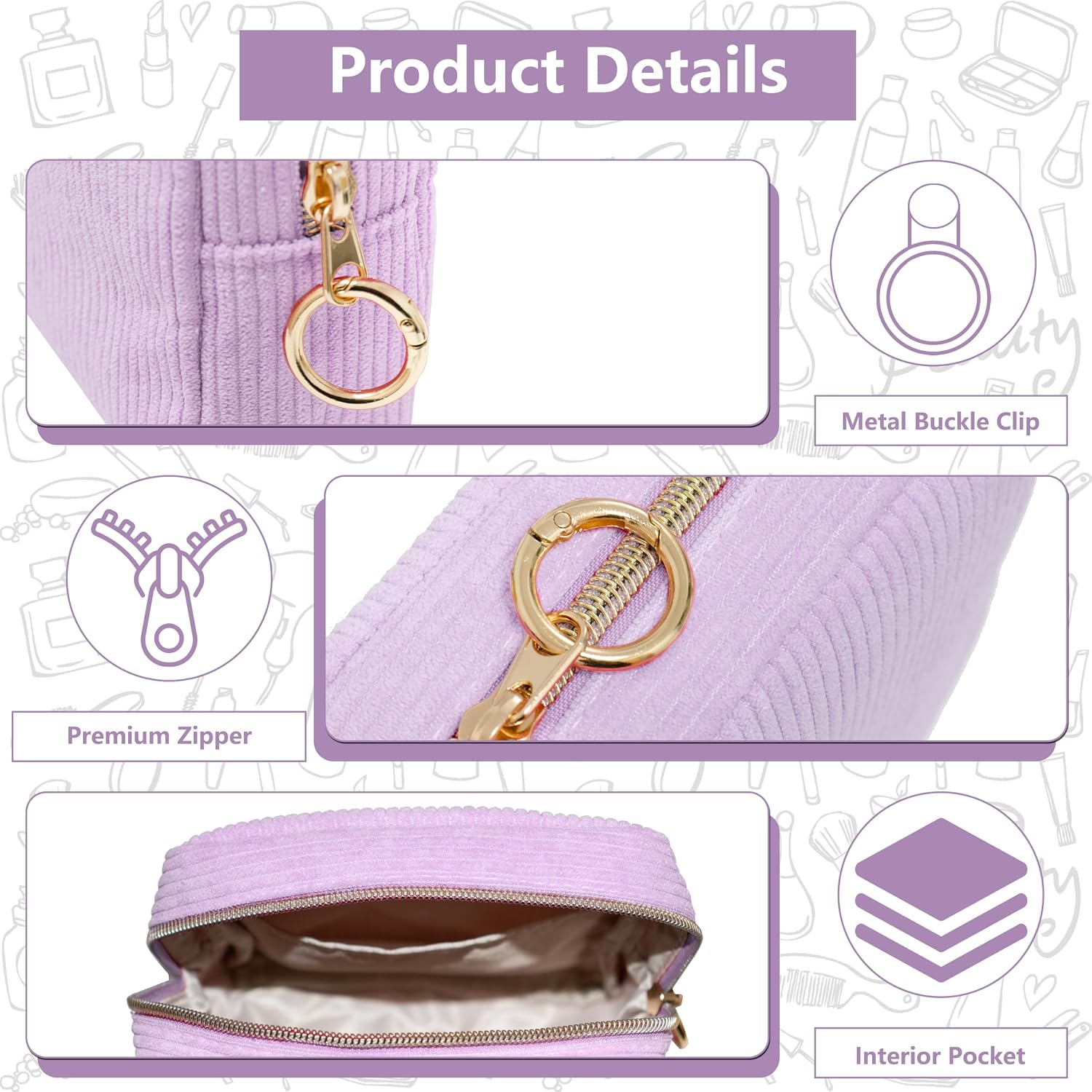 Period Bag for Women, Corduroy Tampon Holder for Purse, Purple image 3