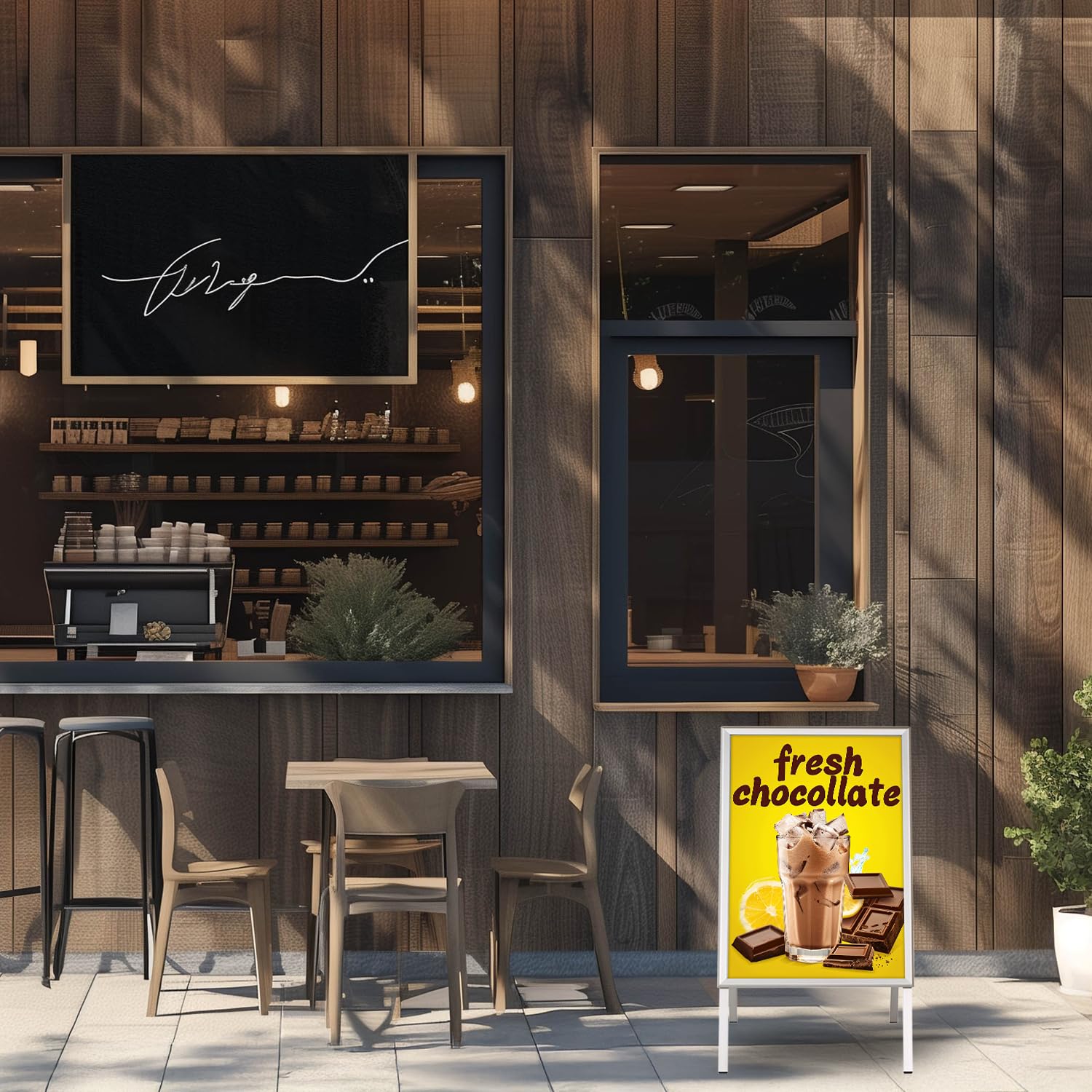 publicidad exterior a la intemperie B2 | porta carteles con perfil de 32 mm para carteles DIN B2 | caballete pizarra con orificios de drenaje de agua incl. 2 láminas PET