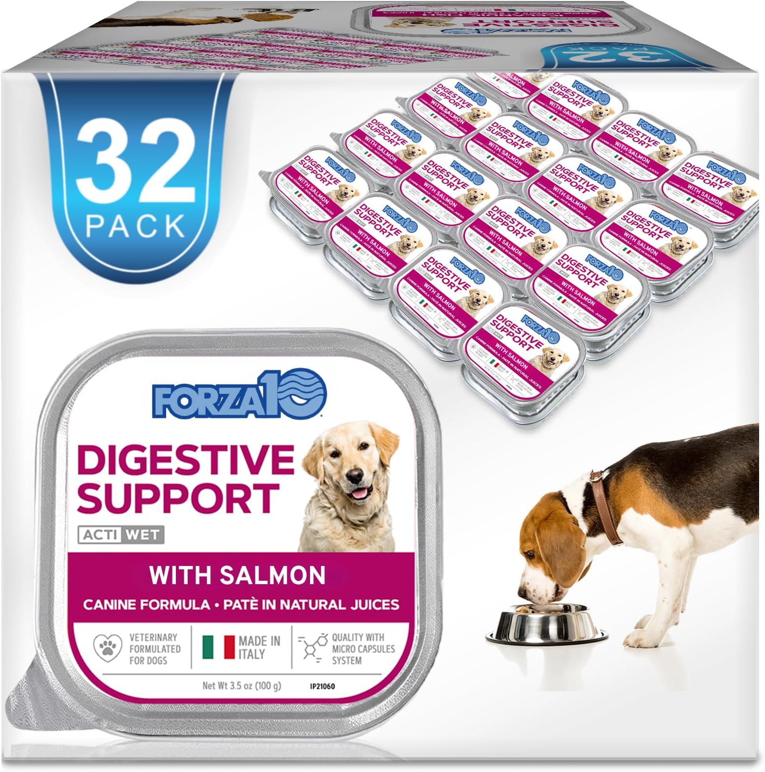 Forza10 - Dog Food, Vet Formulated Wet Dog Food for Sensitive Stomachs and Digestive Support, Non-GMO, Fish Flavor, Made in Italy (3.5 oz, 32 Pack)