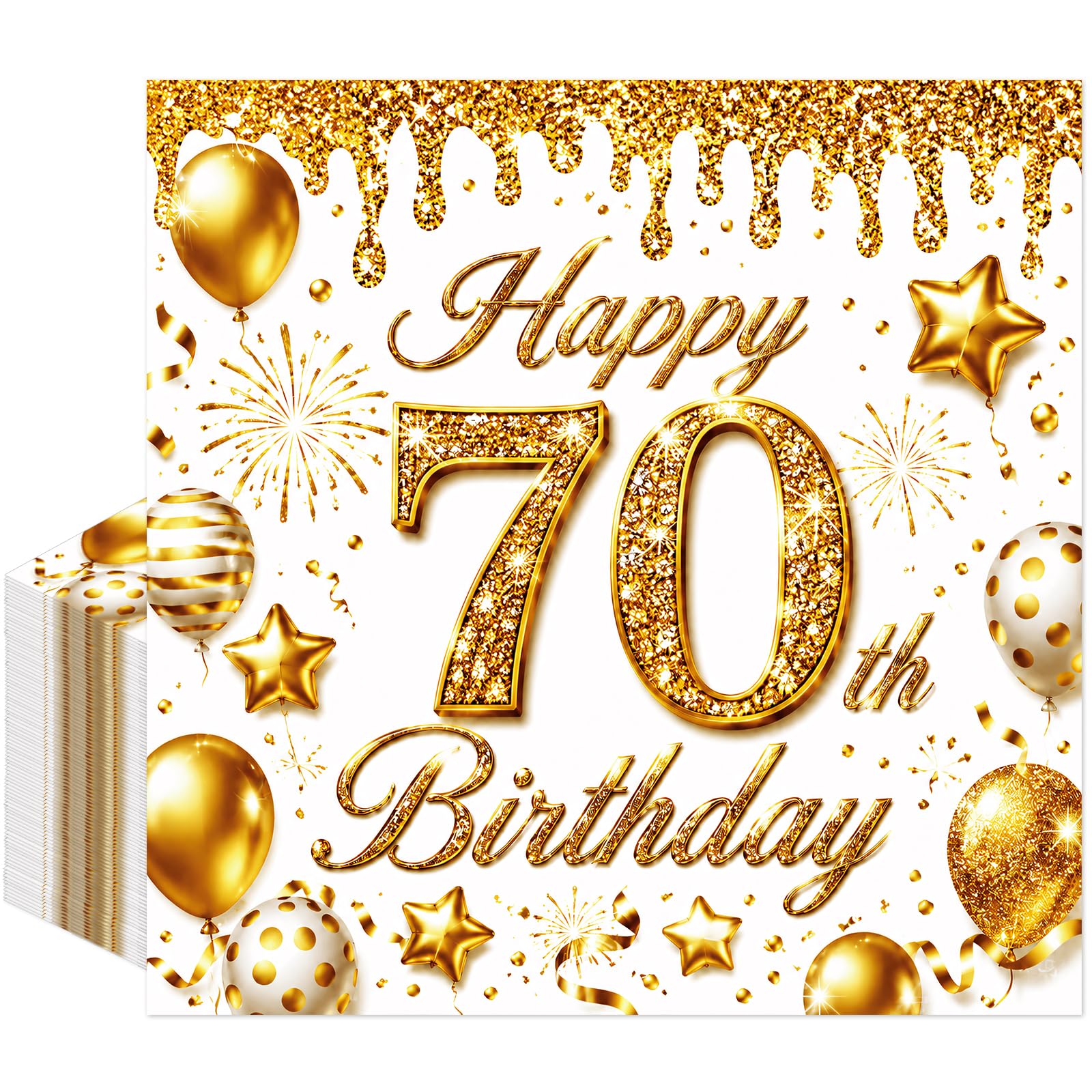 Afritee 70th Birthday Decorations Napkins, White Gold Napkins for Party — image 1