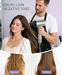 Sèche-Cheveux Ionique Haute Vitesse Cosy Companions, Moteur Sans Balai 150000 RPM pour Séchage Rapide en 2-5 Min, Sèche-Cheveux Léger Réduit les Frisottis & Dommages de Chaleur, avec Diffuseur & Embout, Argenté