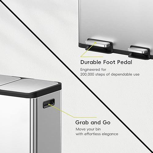 Miniatura 18 de EKO EcoCasa II - Bote de basura doble de 36 L + 24 L con cubo de reciclaje, cubo de basura de acero inoxidable con tapa, compartimento desodorante