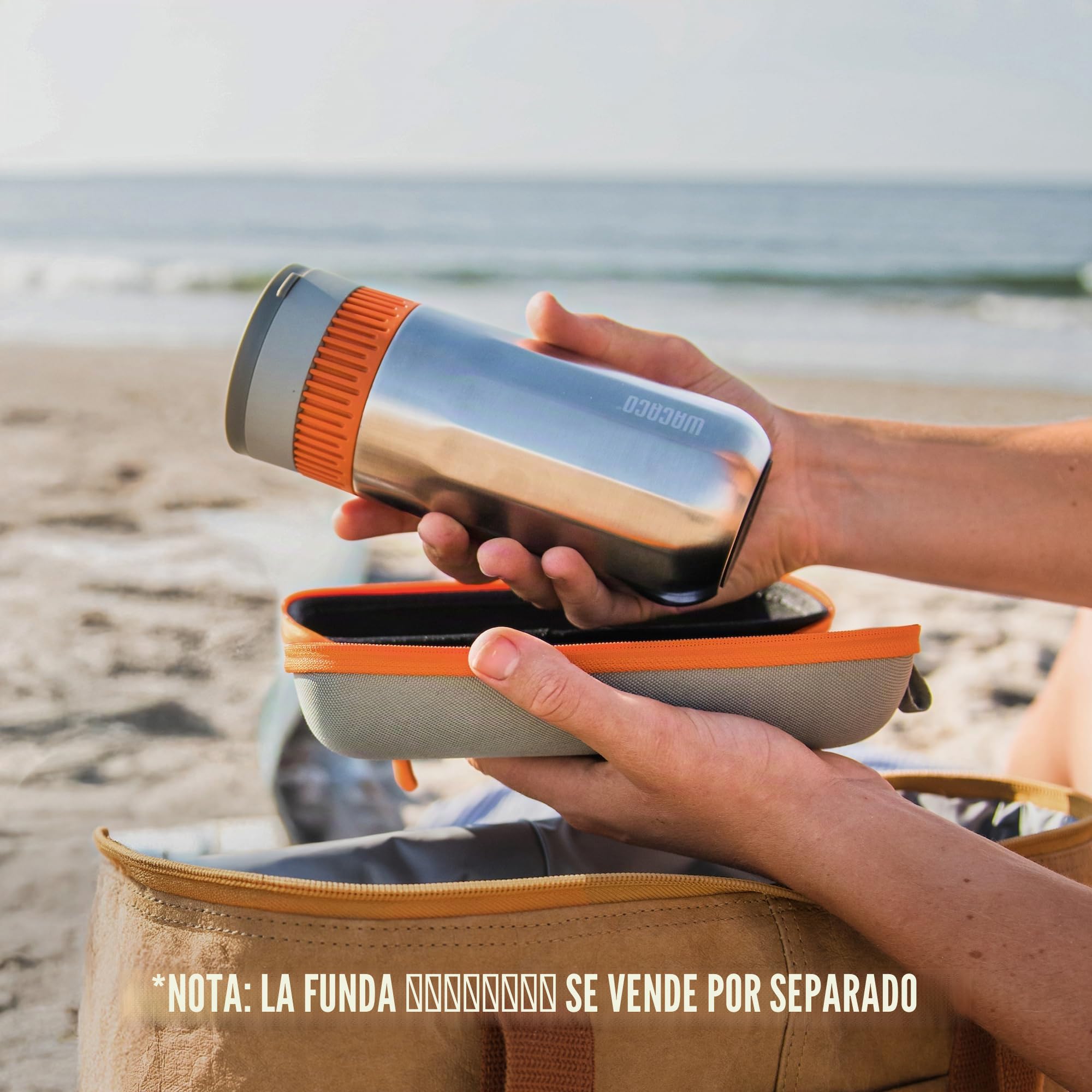 WACACO Pipamoka Máquina de café portátil, Máquina de café de viaje Pequeño, Manual de Camping Cafetera, Todo en Una Impresión al Vacío, Taza térmica de acero inoxidable, Extracción rápida, 10 fl oz