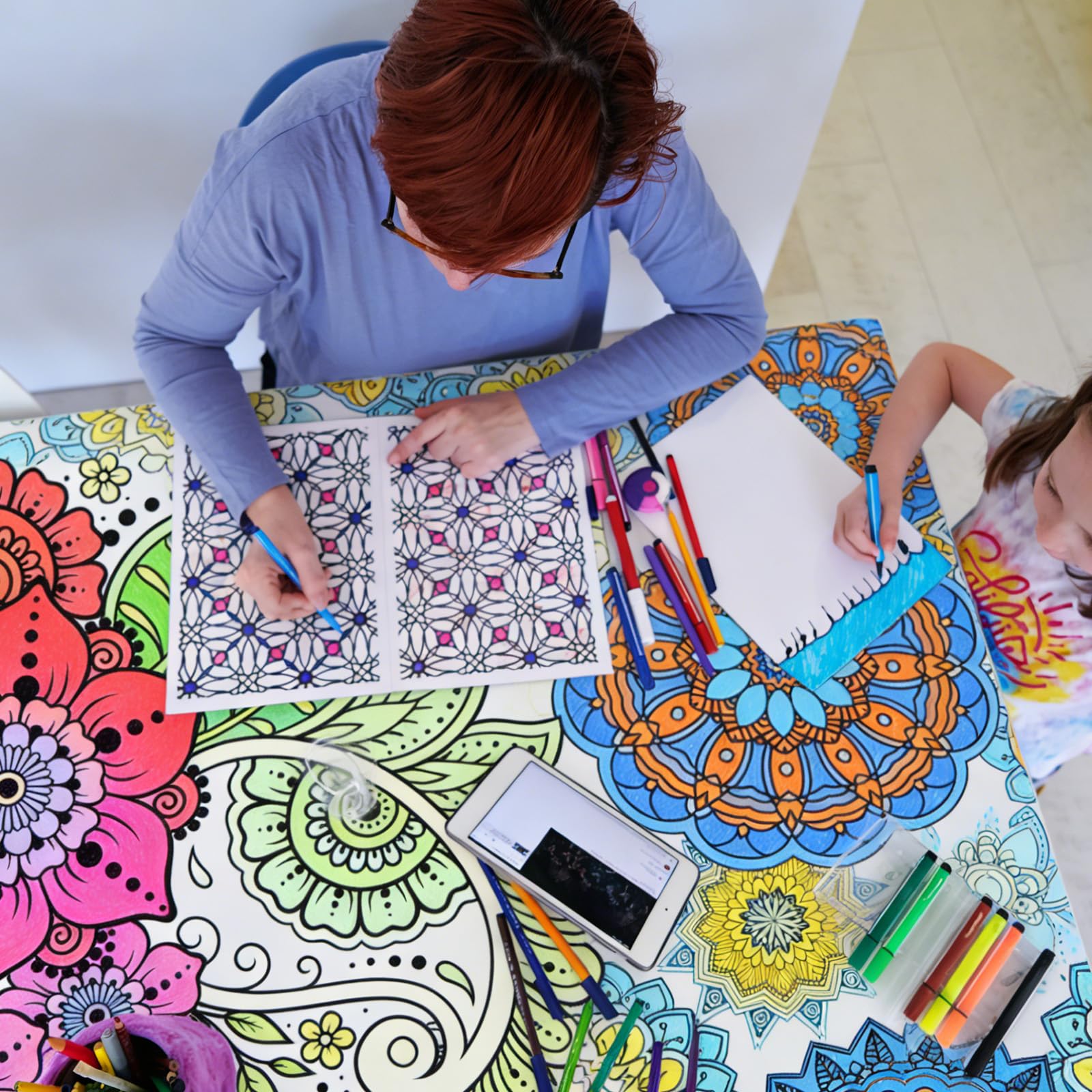 2pcs Jumbo Mandala Coloring Posters, 100x60cm/39.37x23.62in Large Motivational Coloring Posters for Kids Adults Teens Art Craft Wall Party Supplies (Style 2) - 5