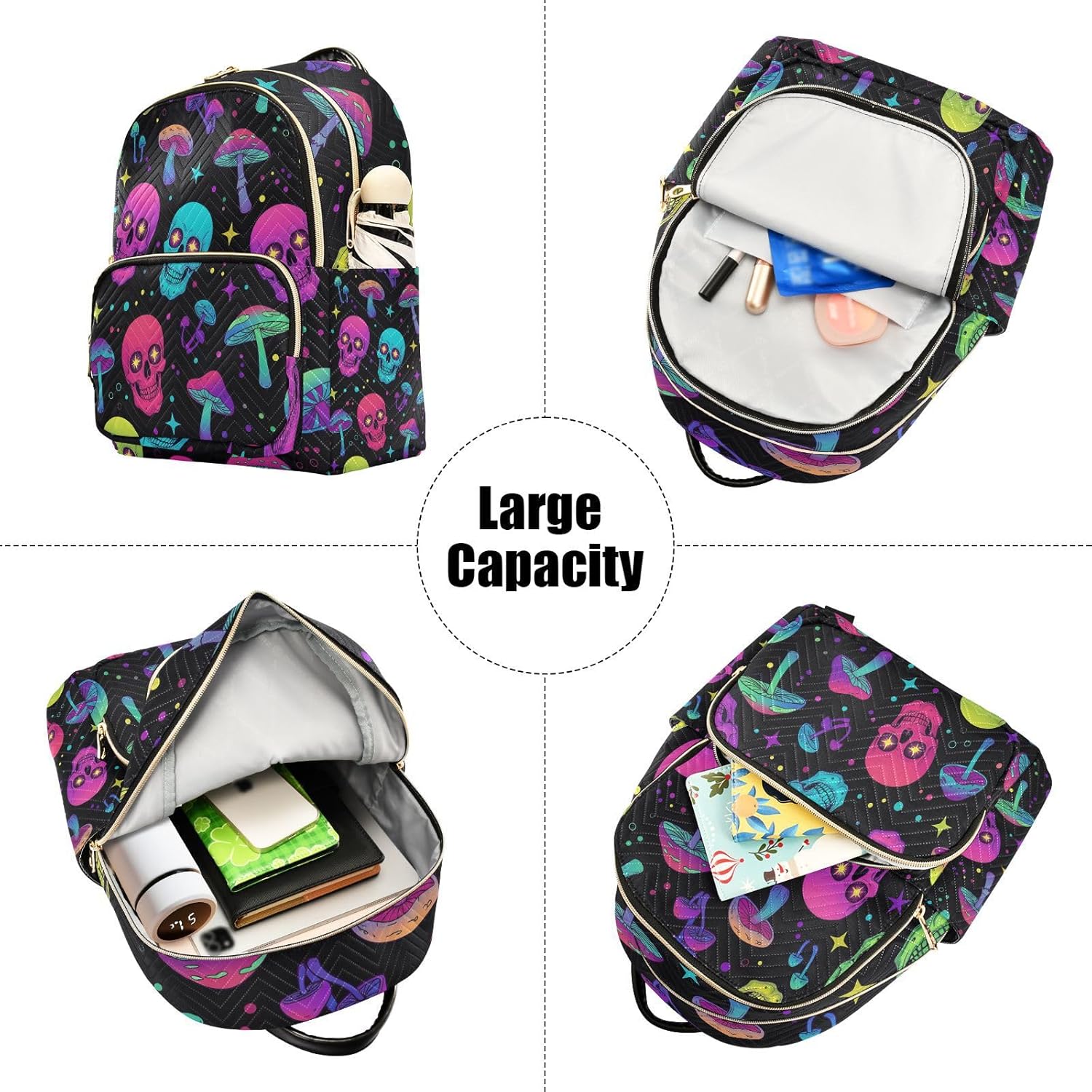 ALAZA Psychedelic Skull Mushroom Purple Mini Backpack Purse for Women Travel Bag Lightweight Shoulder Bag Fashion Dayback27