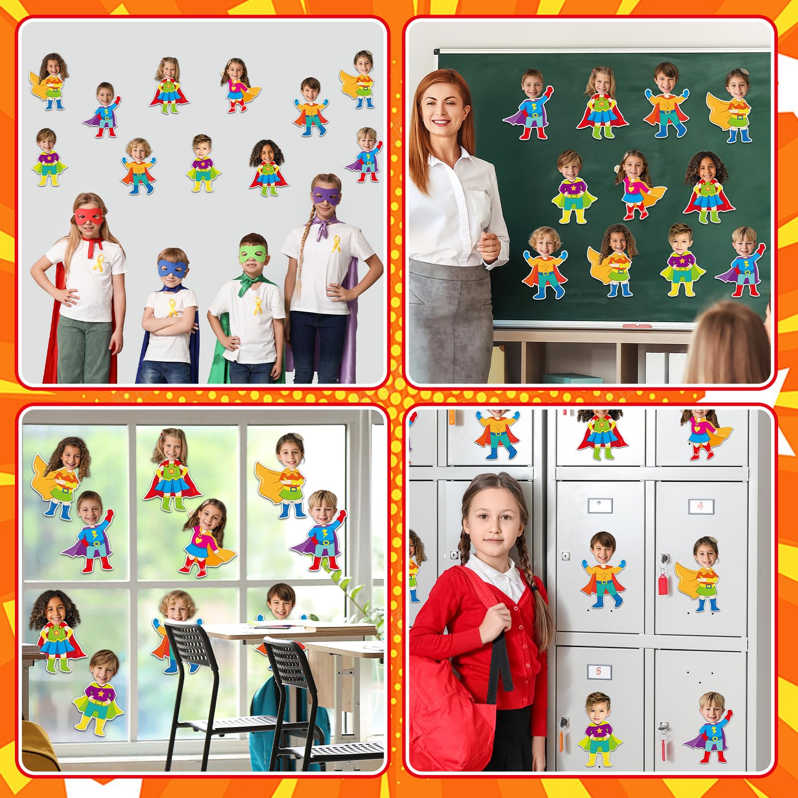 Qyeahkj 48 Stück Superthemen-Helden-Ausschnitte, super thematische Pinnwand-Dekorationen, Helden-Thema, Papier, DIY, Foto, Bild, Basteln für Kinder, Abschlussfeier, Party, Dekoration für Schulanfang