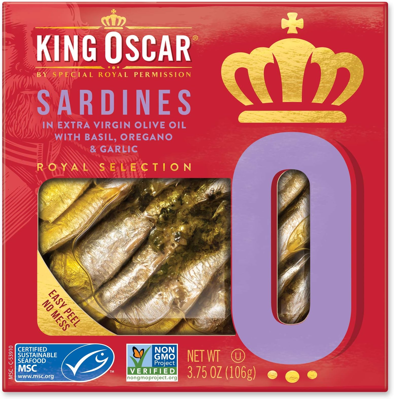 King Oscar Royal Selection Sardines In Extra Virgin Olive Oil, Basil, Oregano & Garlic, 3.75 Oz