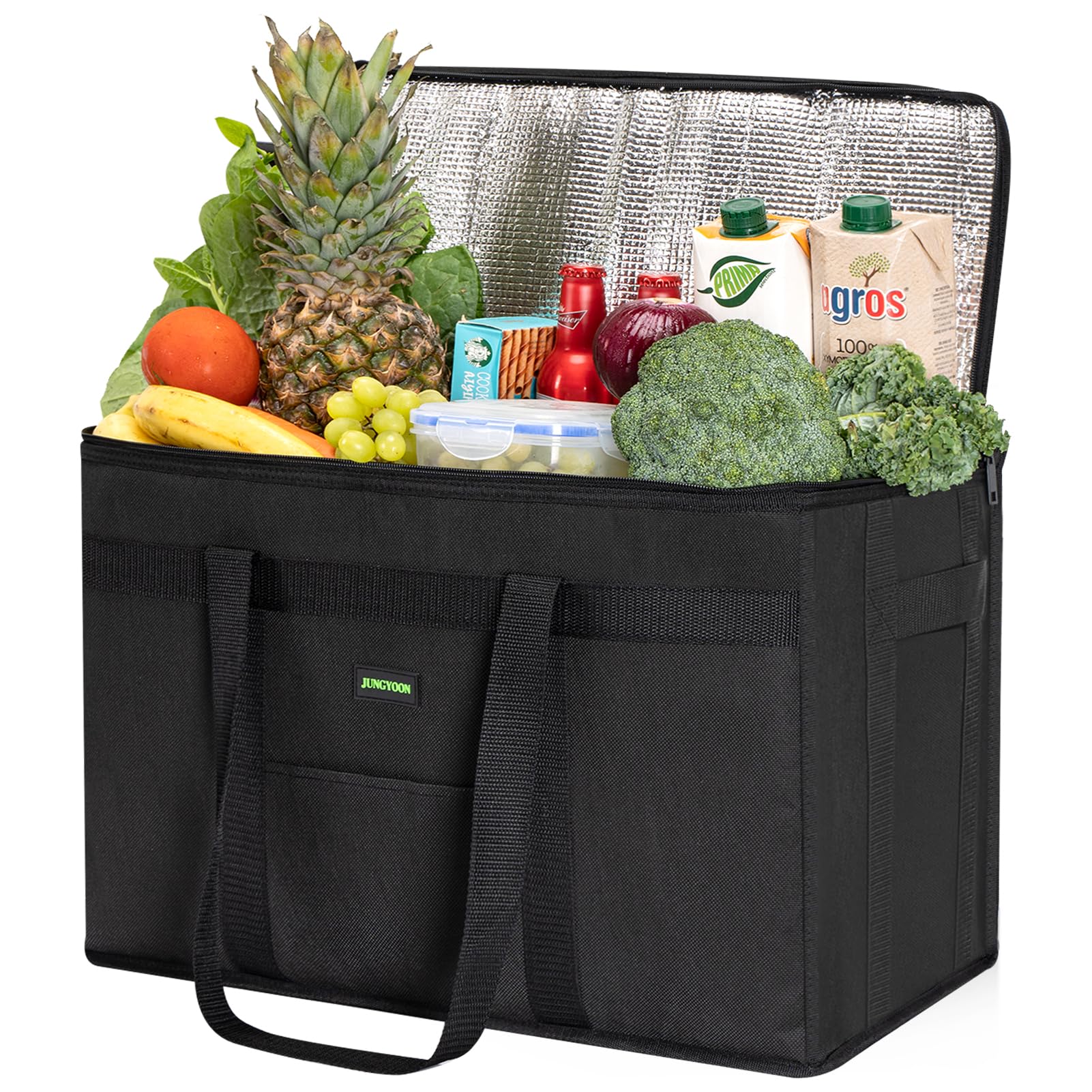 JUNGYOON Heavy-Duty Insulated Grocery Bags & Insulated Bag – Collapsible Cooler Bag with Zippered Top