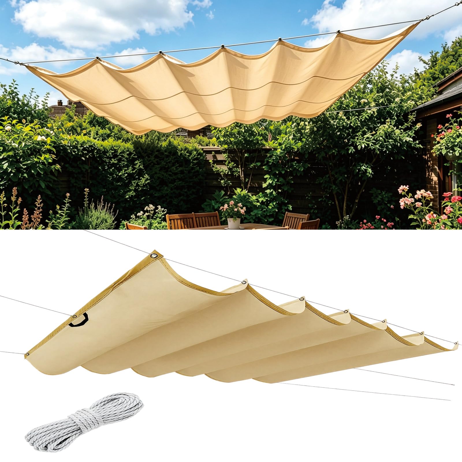 Auvent ondulé protection UV 98% et toile imperméable pour un espace extérieur au sec