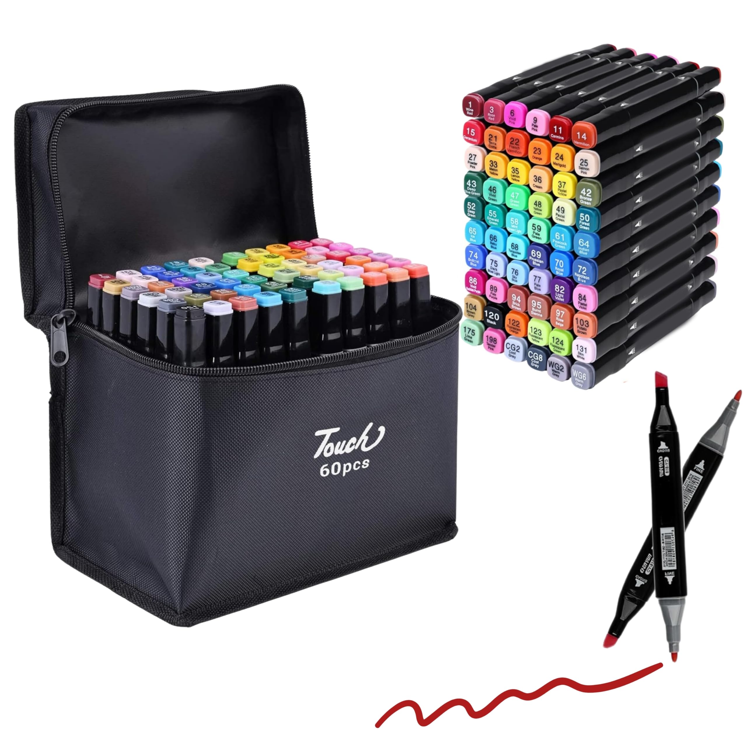 Pro Alcohol Markers Set 60 Dual Tip Brush Pens&Color Marker Pens for Drawing,Sketching,Calligraphy,Colouring Sets for Kids,Adults,Dual Tip Colour Markers,Sketch Pen Set for Artists,Multicolor