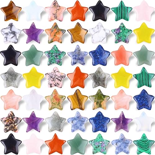 50 piedras de cristal en forma de estrella a granel de 0.8 pulgadas, mini estrellas de cristal surtido, piedras preciosas de palmera de bolsillo