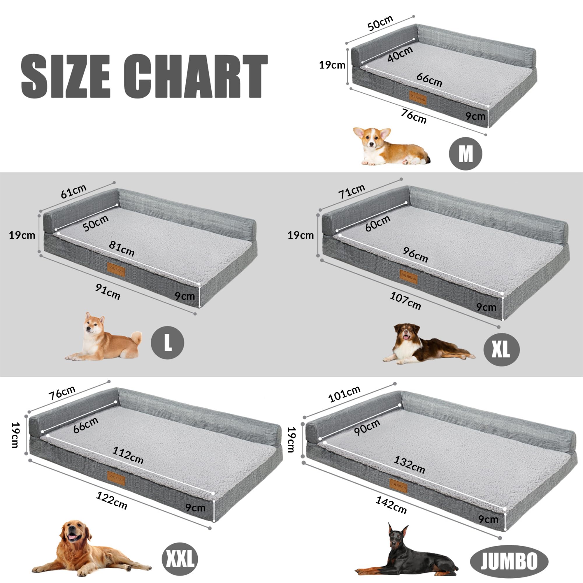 Orthopädisches Hundebett Grosse Hunde, Typ l Waschbar Hundekorb Mit Kissen Mittelgroße Hunde, Flauschig Hundesofa Wasserdicht rutschfest, 91x61cm, Grau