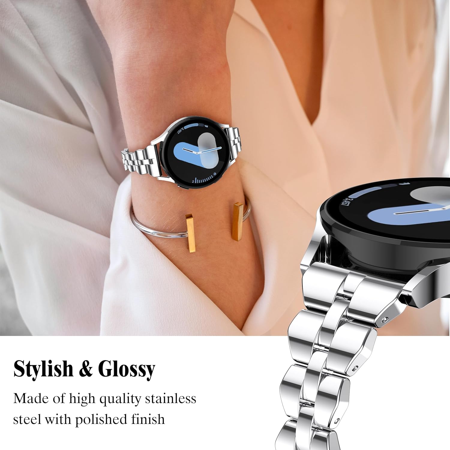 GELISHI 20mm Watch Bands Compatible with Galaxy Watch 7 6 5 4 Band 40mm 44mm for Women, Slim Stainless Metal Band Quick Release Strap for Galaxy Watch 6 Classic 43mm 47mm/Watch 4 Classic 42mm 46mm - Image 3