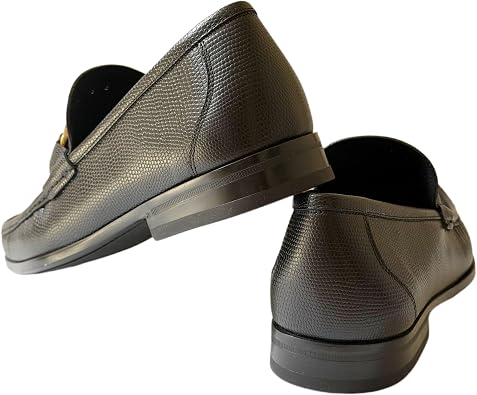 Ferragamo Grandioso2 Gancini Bit Pebble Black Leather Men's Loafers
