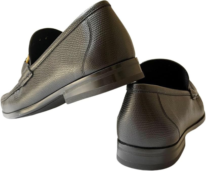 Ferragamo Grandioso2 Gancini Bit Pebble Black Leather Men's Loafers