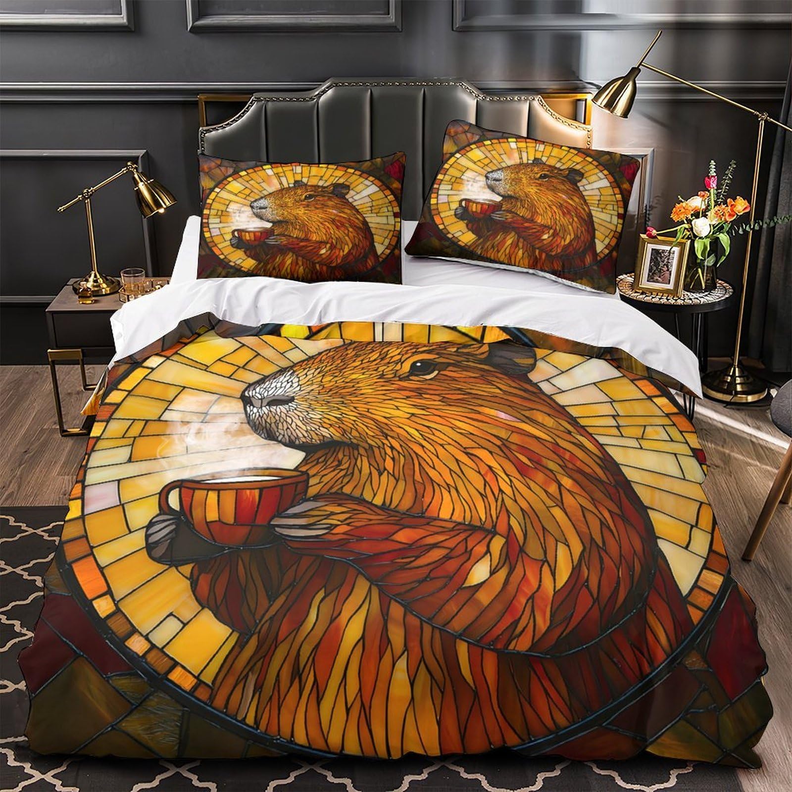 Housse de couette respirante et résistante avec motif chat calico 3D pour grand lit
