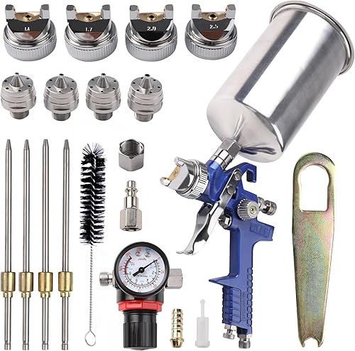 Zeinlenx HVLP Pistola de pulverización de alimentación por gravedad, kit de pistola de pintura de aire automotriz con 4 boquillas reemplazables,