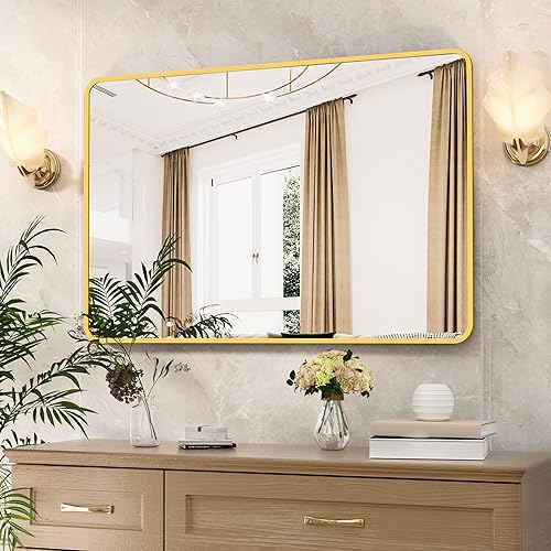 Miniatura 8 de Espejo redondo de 24 pulgadas para pared, espejo redondo de pared, marco de metal, espejo redondo de baño, espejos circulares para pared, entrada,