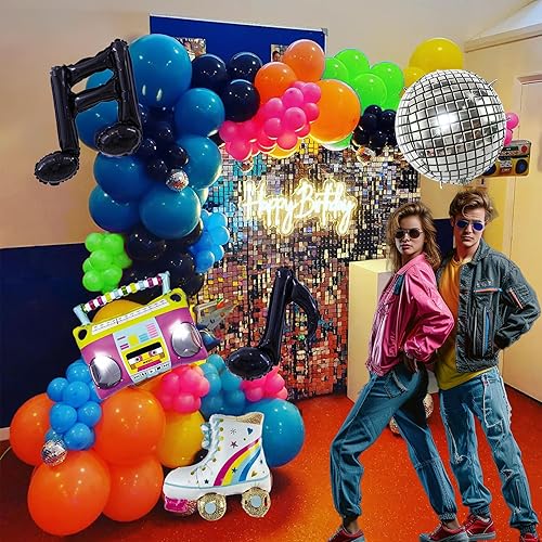 Miniatura 7 de Decoraciones de fiesta de los años 80 y 90, kit de globos retro de los años 70 con bola de discoteca, globos de patinaje de radio, globos para