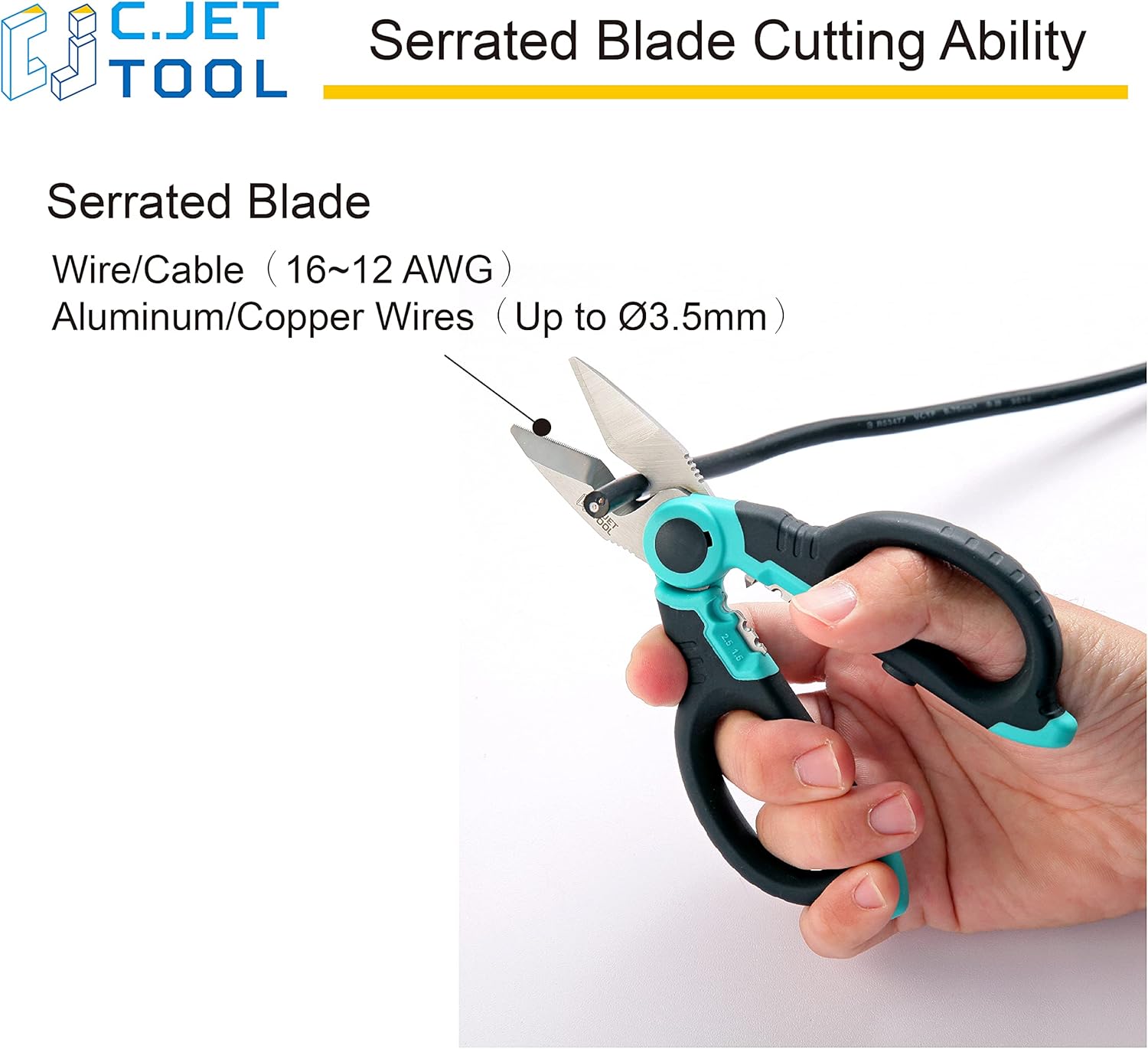 C.JET TOOL 6" Stainless Electrician Scissors Heavy Duty Professional for Aluminium Copper Soft Cable (Turquoise)