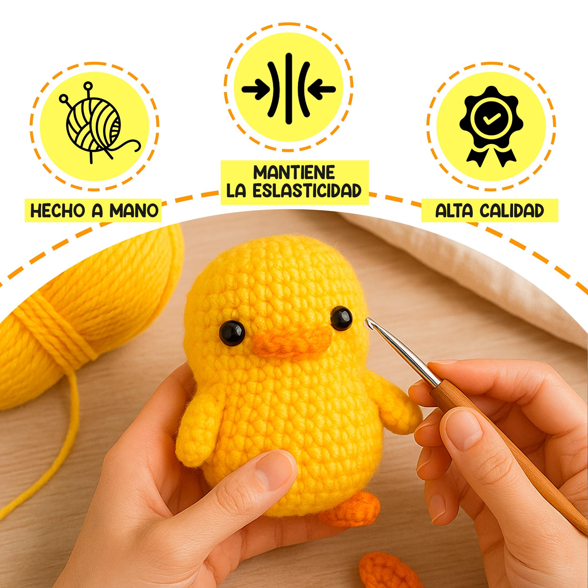 TOYMIS Pato De Crochet Positivo De 8 Cm – Muñeco De Lana Con Tarjeta De Ánimo, Compañero Emocional Y Decoración Para Fiestas