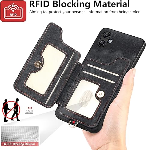 Miniatura 2 de Asuwish Funda para teléfono Samsung Galaxy A04e con protector de pantalla de vidrio templado y correa para la muñeca con cordón RFID para tarjetas