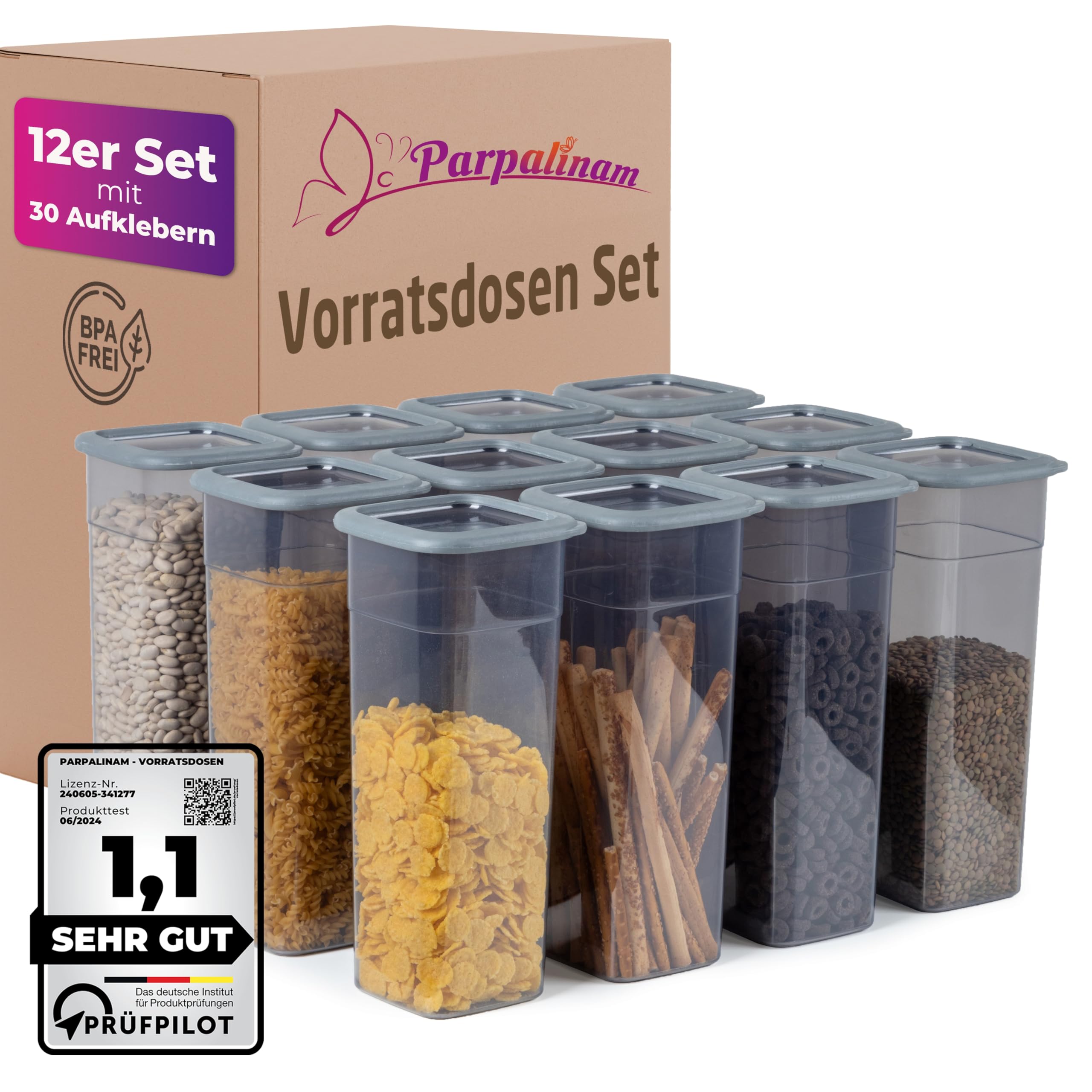 GoMaihe Voorraaddozen met deksel, luchtdichte opbergdoos, 15-delige set, keukenset voor meel, muesli, suiker