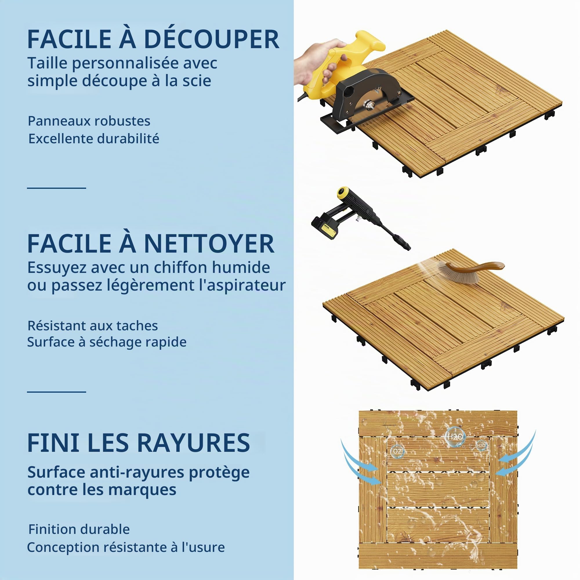 Garvee Dalles emboîtables en bois d'acacia massif 30x30cm, Jaune 33PCS