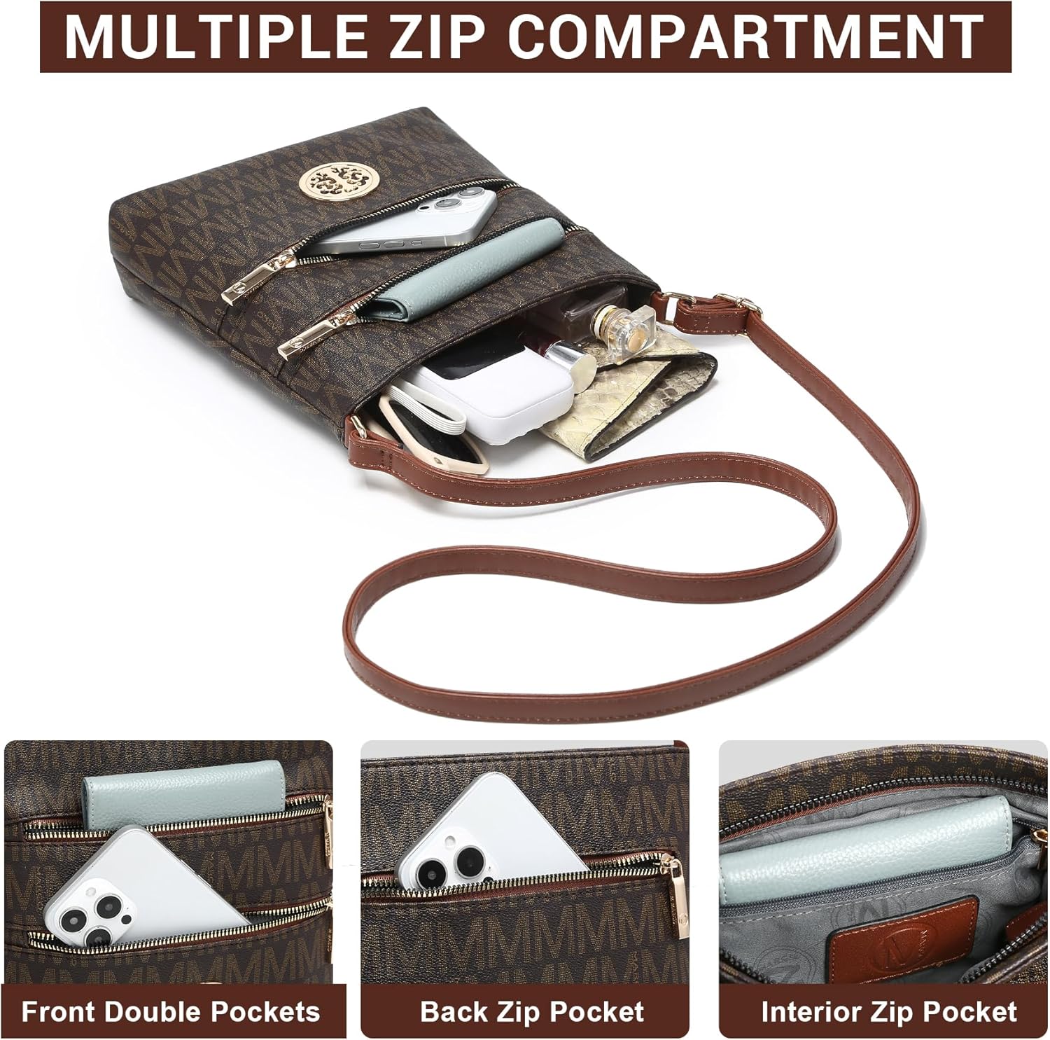 Crossbody Bags for Women Multi Pocket Crossbody Purses Trendy Vegan Leather Shoulder Handbags with Adjustable Strap - Image 6