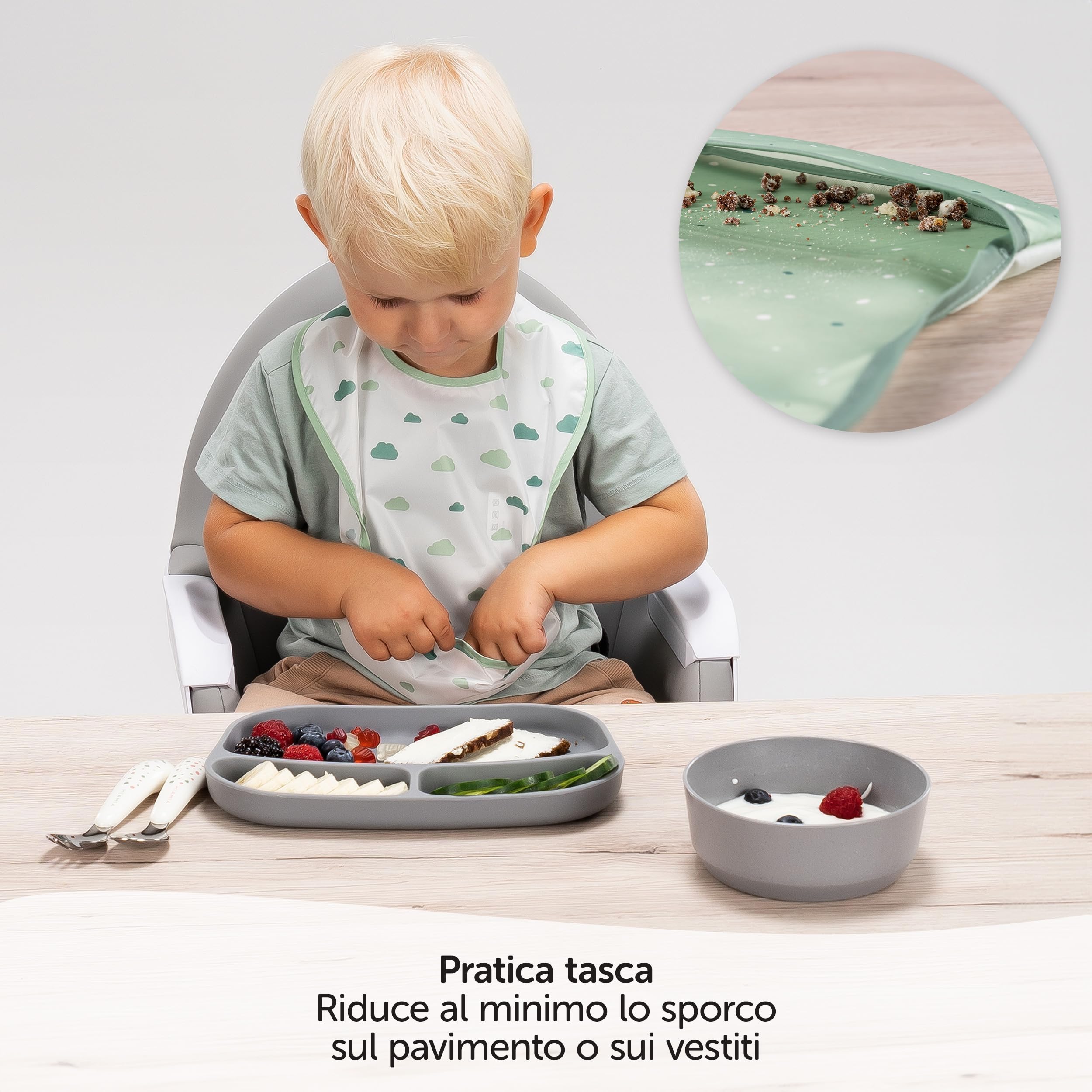 MiaMia Bavaglini Neonato Impermeabili 5pz Bavette con Tasca Chiusura a Strappo Testato OekoTex 100 Lavabile Verde