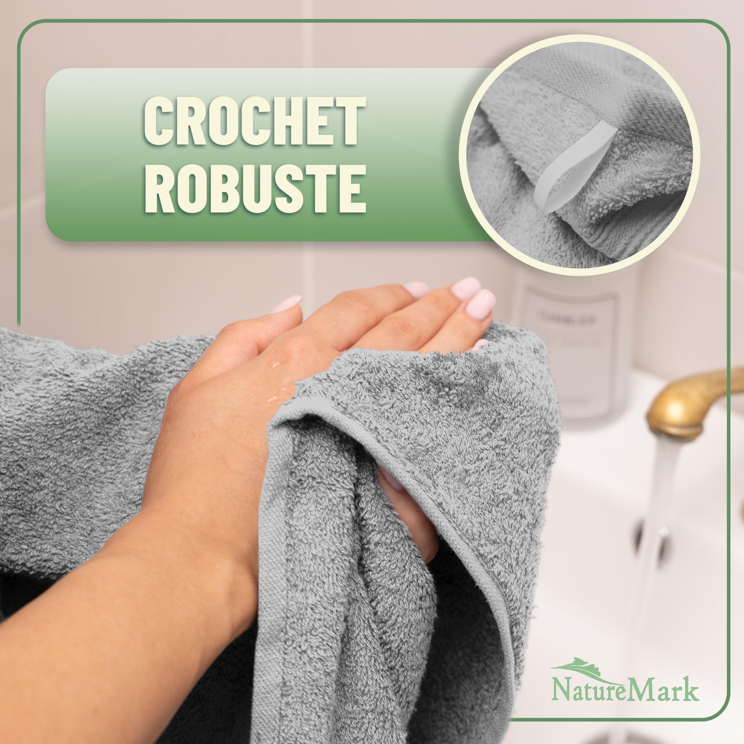 Green Mark Lot de 10 Serviettes 100% Coton – 4 de Main 50×100, 2 de Douche 70×140, 2 d’invités 30×50 et 2 Gants de Bain - Gris Argenté