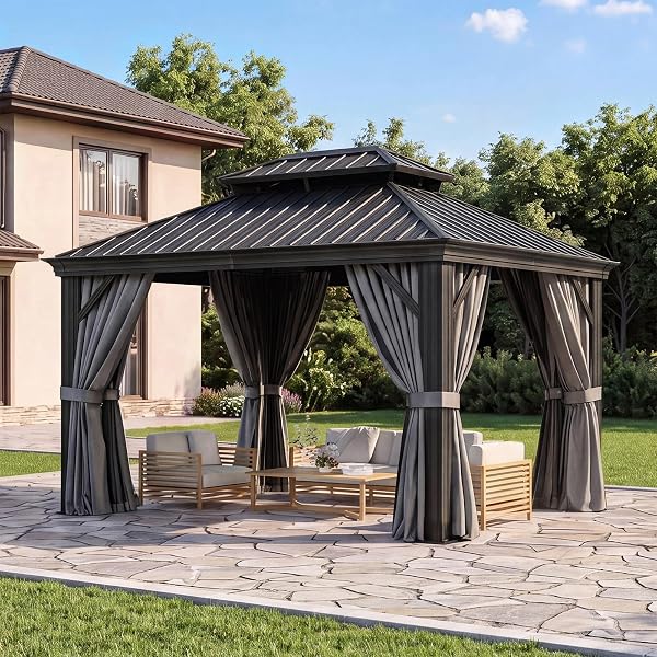 Aoxun Permanent Hardtop Gazebo with Galvanized Steel Double Roof and Aluminum Frames