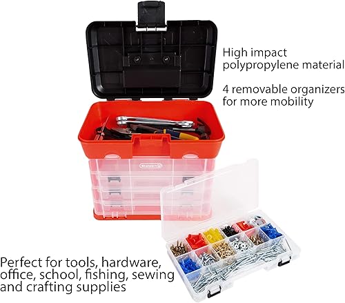 Miniatura 10 de Stalwart, 75-ST6089 - Caja de almacenamiento y herramientas duradera, 4 cajones con 19 compartimentos cada uno para accesorios, aparejos de pesca,