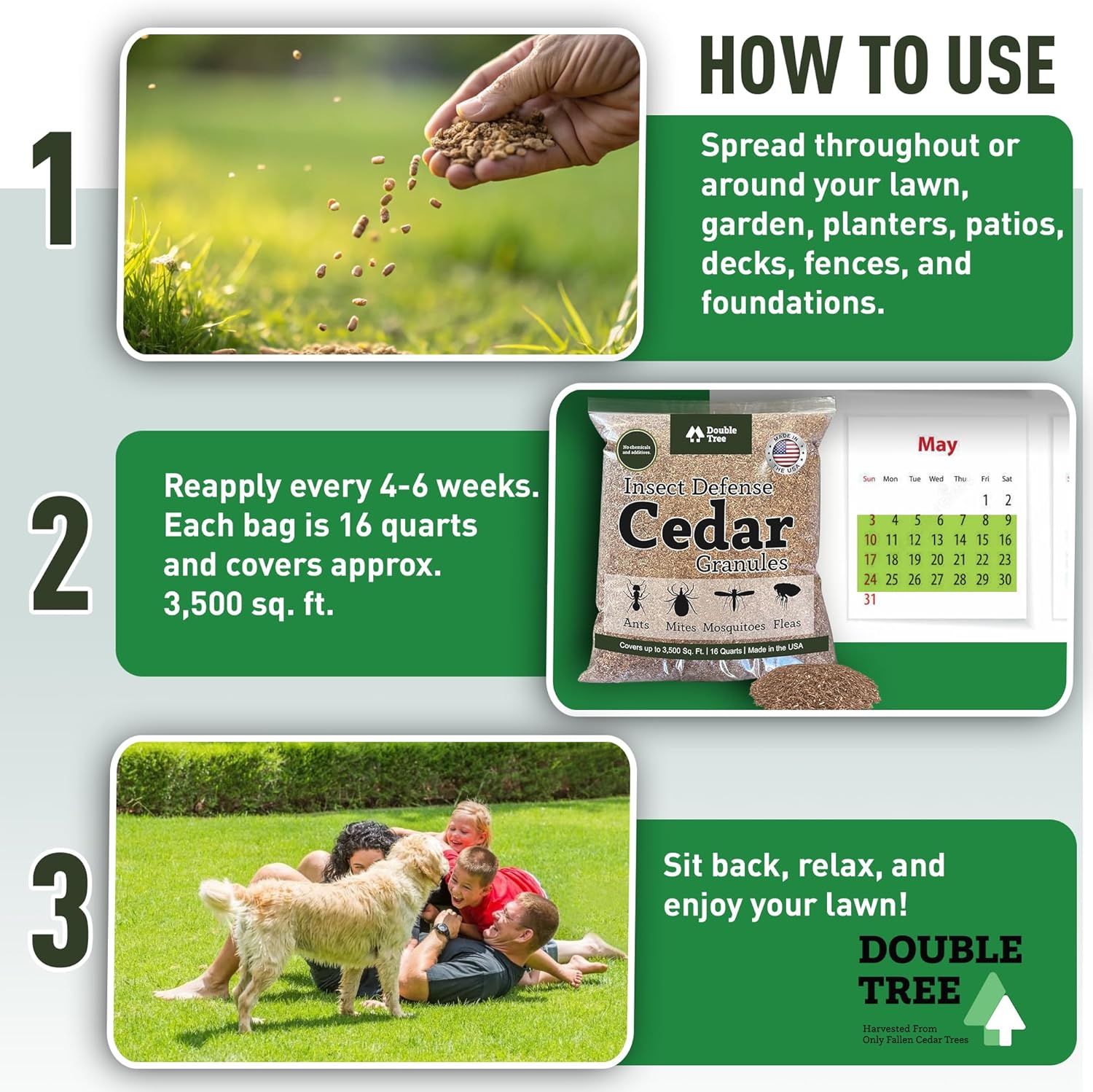 Double Tree Home and Garden Cedar Granules | Repels Fleas, Ticks, Ants, and Mosquitos | Rich Cedar Scent | Non Toxic | Pet Safe | 1 Bag (16 Quarts) - Image 4