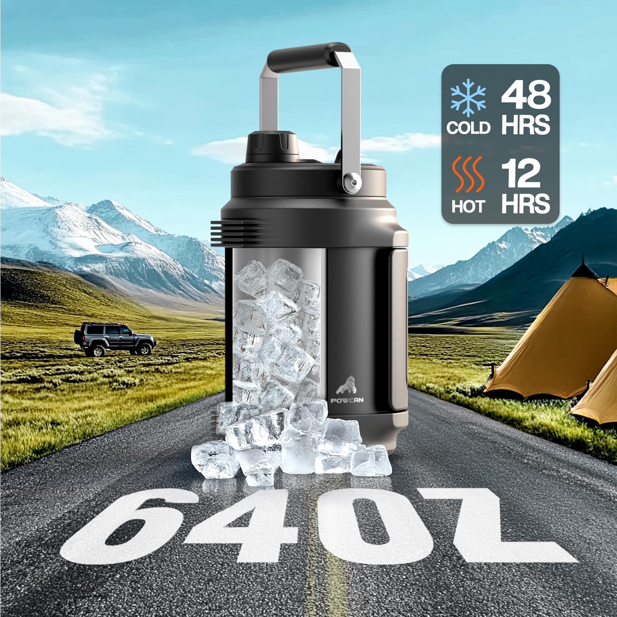 Borraccia termica per palestra: 2 in 1, con coperchio con beccuccio con cannuccia, doppio manico, a prova di perdite, mantiene il freddo fino a 48 ore, brocca d'acqua in acciaio inox per viaggi,