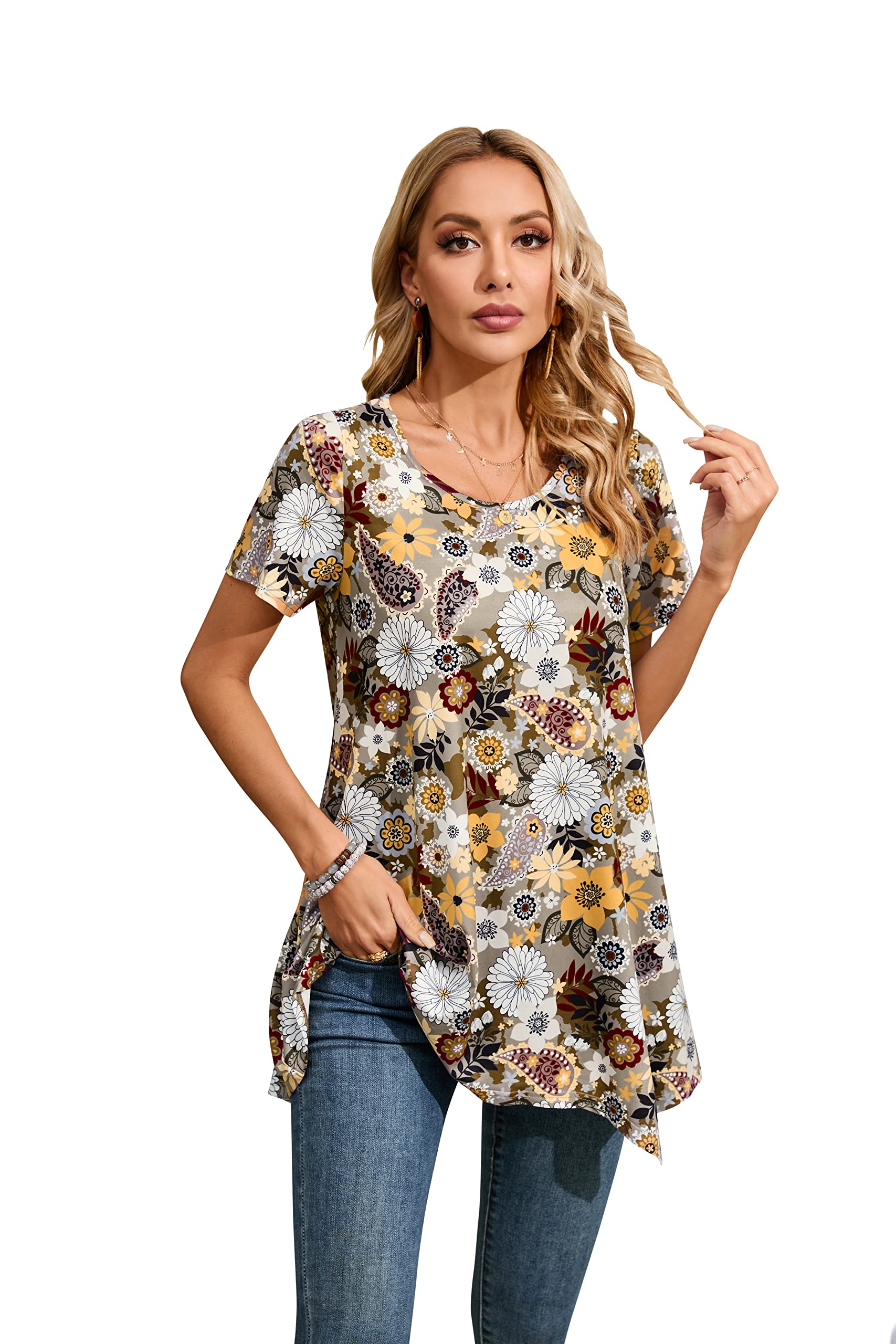 Enmain Camiseta Mujer Manga Larga Túnica Blusa Cuello Redondo 3/4 Manga Larga T-Shirt Casual Camisetas para Mujeres y Chicas