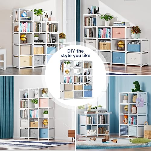 Miniatura 62 de Mavivegue Estante para libros, organizador de almacenamiento de 9 cubos, estantería de bricolaje, estantería de cubo de metal, estuche alto para