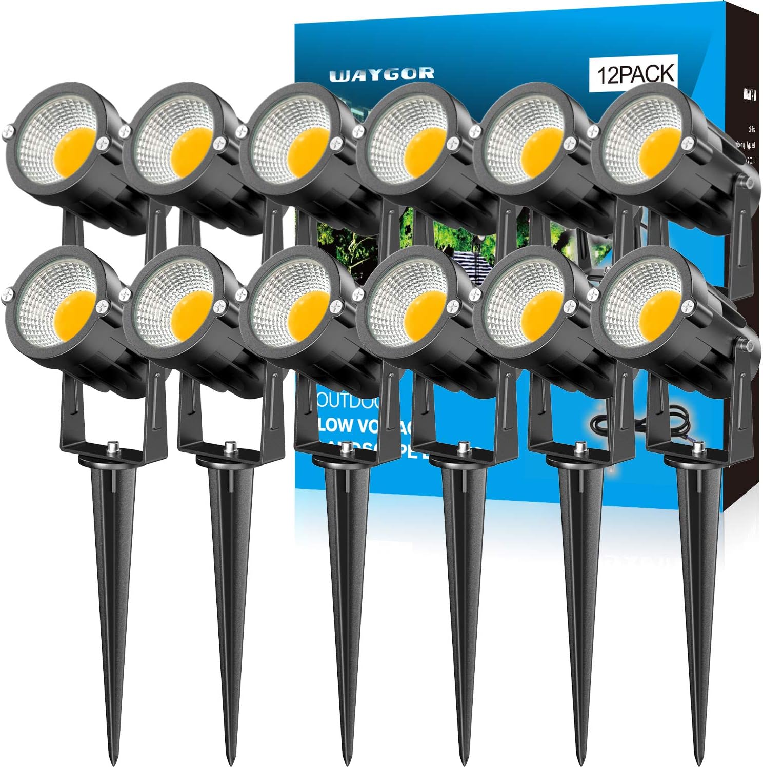 15W LED Landscape Lights Low Voltage - Waygor 6 Pack Path Lights Outdoor Landscape Lighting Warm White LED Pathway Lights Waterproof Landscape Spotlight for Patio, Lawn, Yard, Outdoor Garden Lights