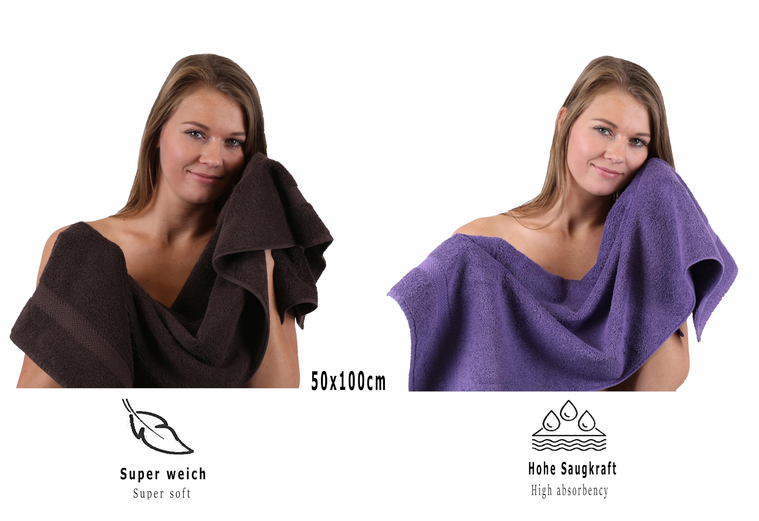Betz Juego de 10 Toallas Classic 100% algodón 2 Toallas de baño 4 Toallas 2 Toallas de Mano 2 Toallas Cara de Color marrón Oscuro y Morado