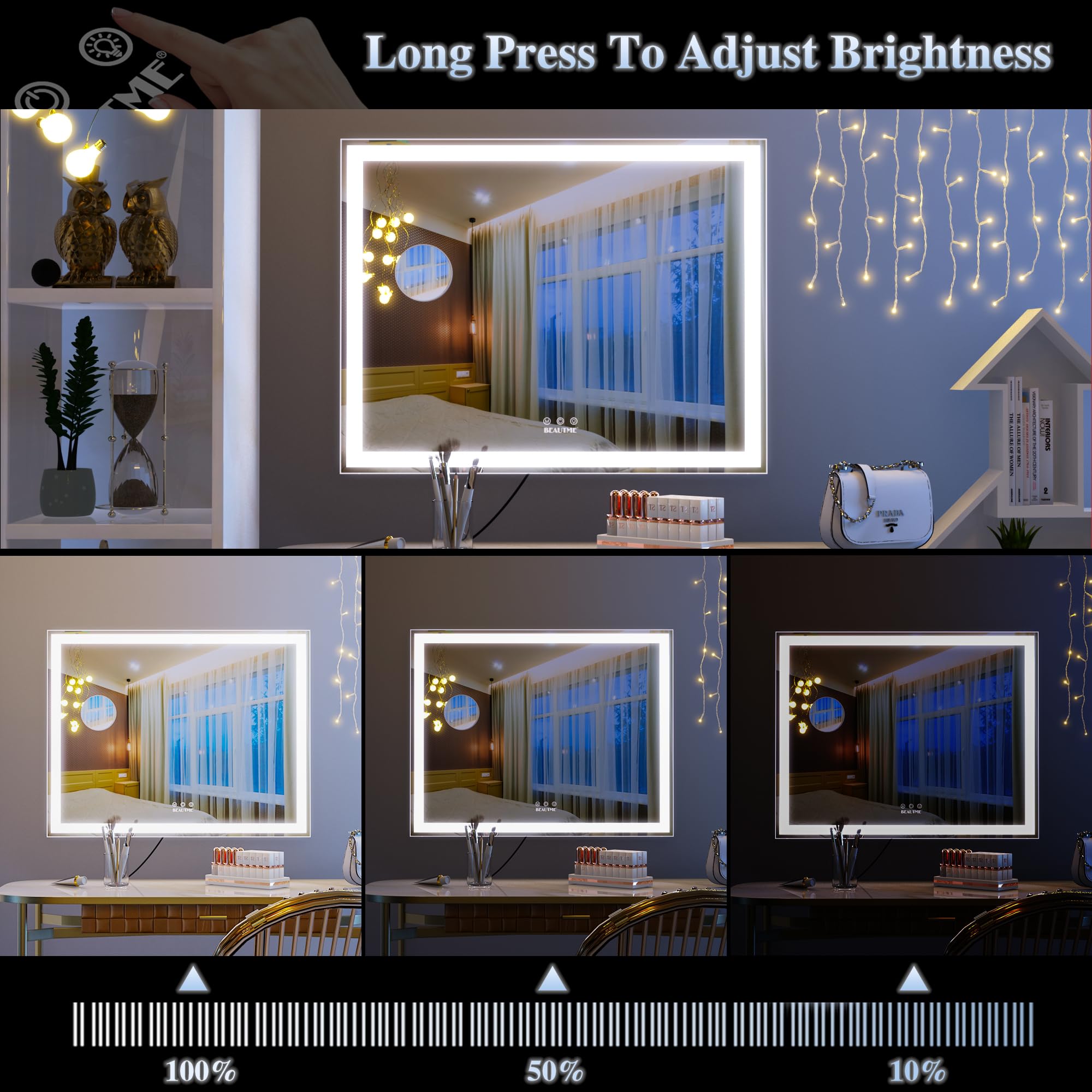 BEAUTME Lighted Vanity Mirror with Magnification and 3 Color Modes