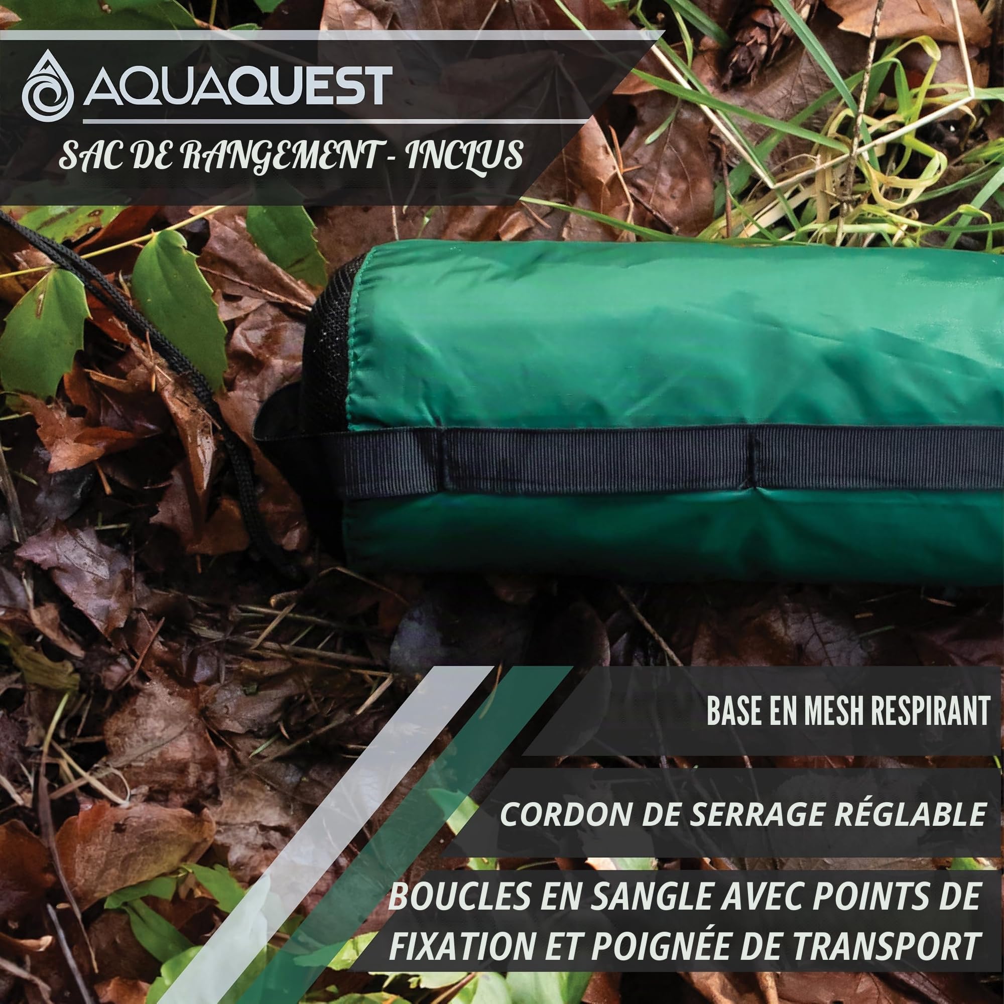 Aqua Quest Guide Bâche Carrée 3 x 3 m Verte - Abri de Randonnée Ultra-léger et Imperméable en Ripstop Sil Nylon pour Camping Tente - Parfait pour Le Hamac
