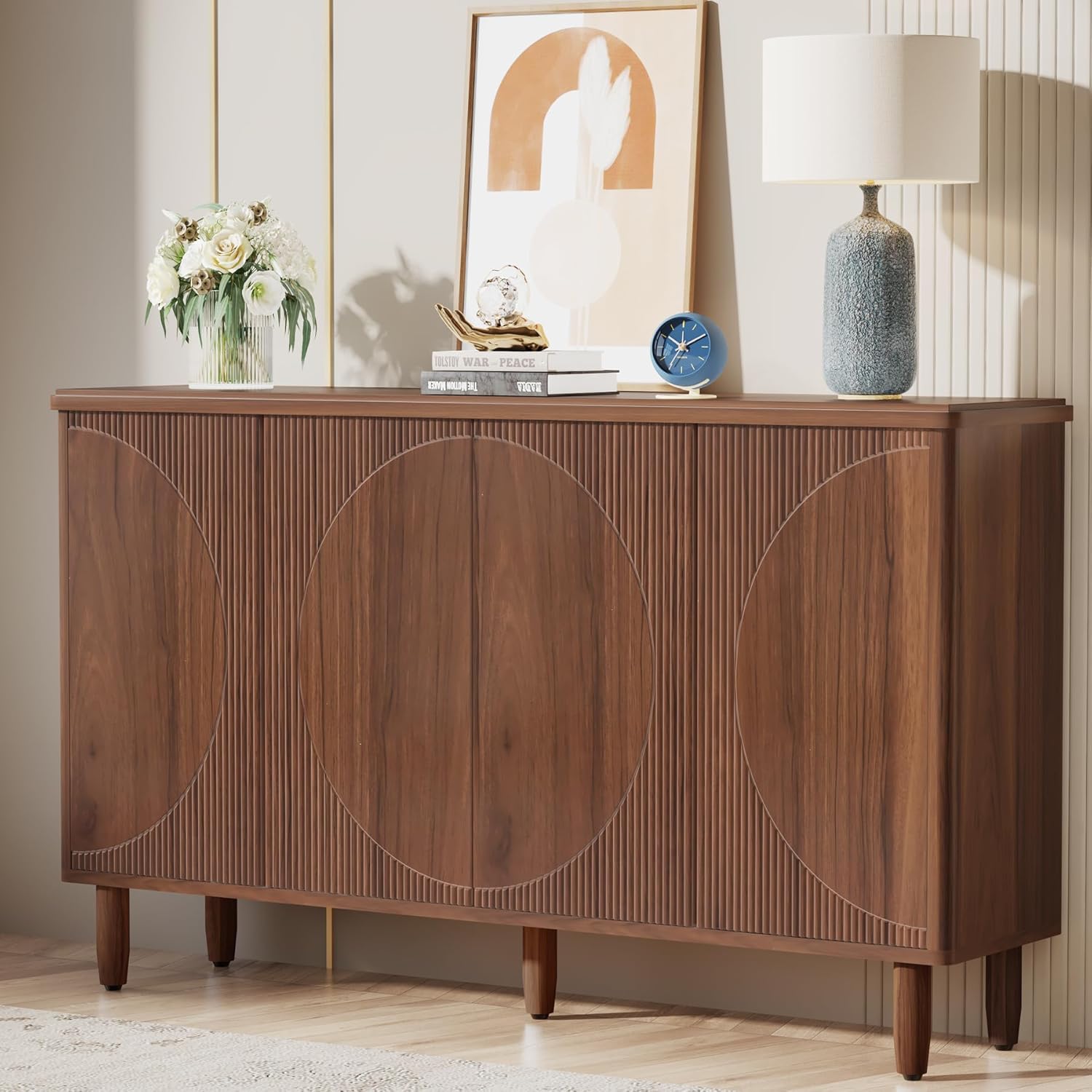 Tribesigns Buffet Cabinet in a living room setting, displaying decorative items on top.