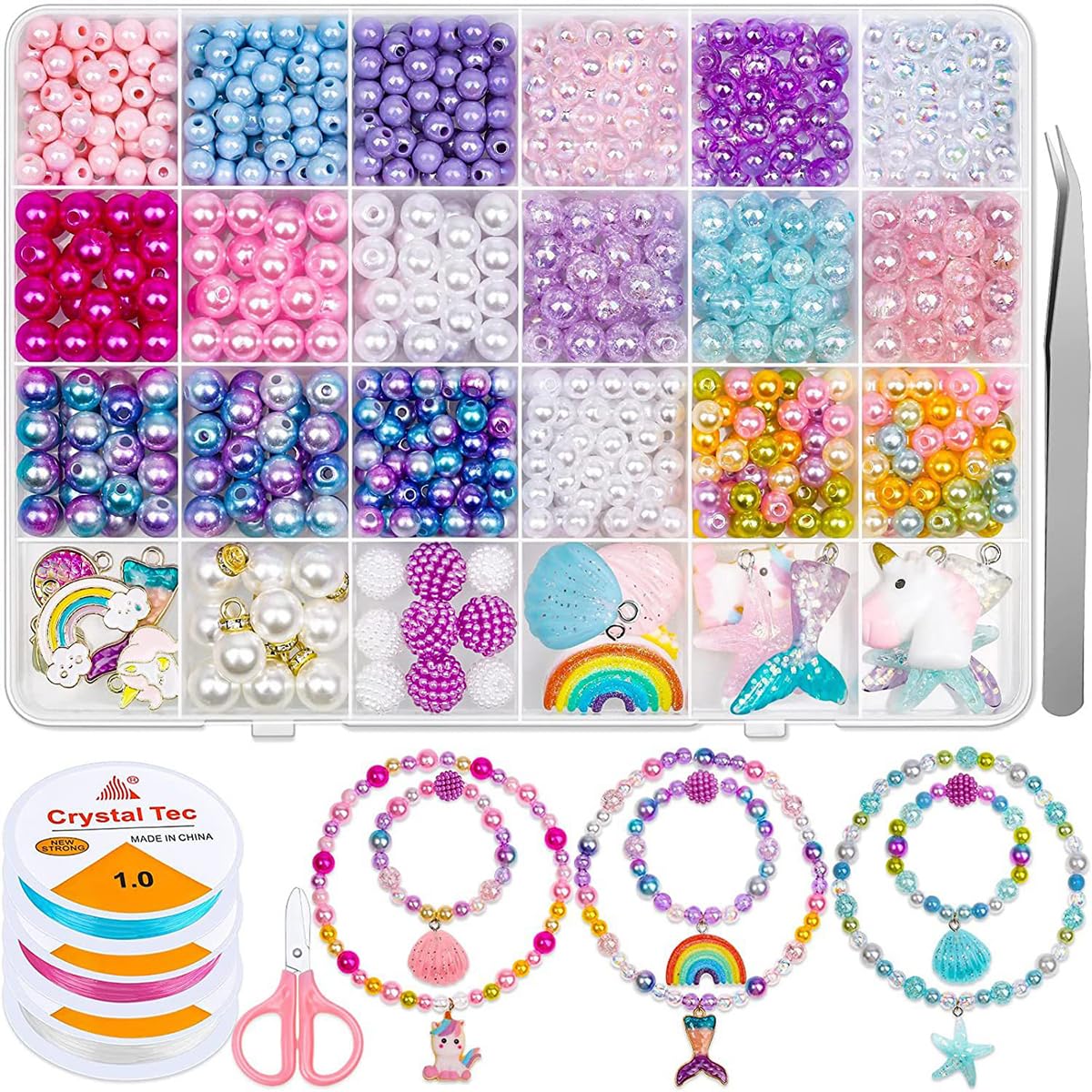 ALMEKAQUZ 779Pcs DIY Bead Jewelry Making Kit for Kids Girls with Unicorn Rainbow, Lollipop Crown Key Charms Beads for Bracelets Rings Necklaces Creativity Beading Kits Art Craft