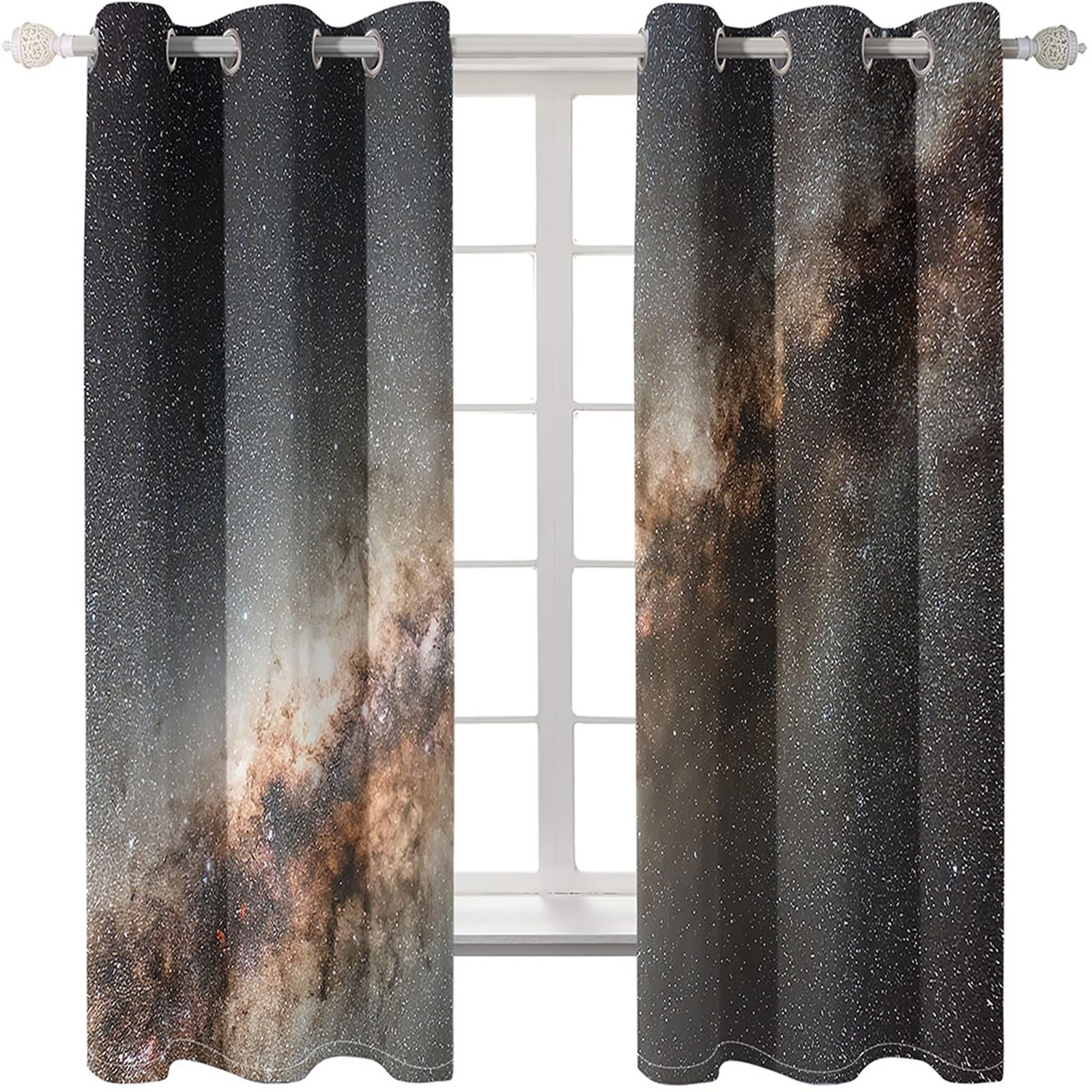Cortinas opacas para interiores, juego de 2 unidades, cortina opaca con anillas, diseño de paisaje de cielo estrellado, universo, cortinas para dormitorio o salón moderno, 107 x 138 cm (ancho