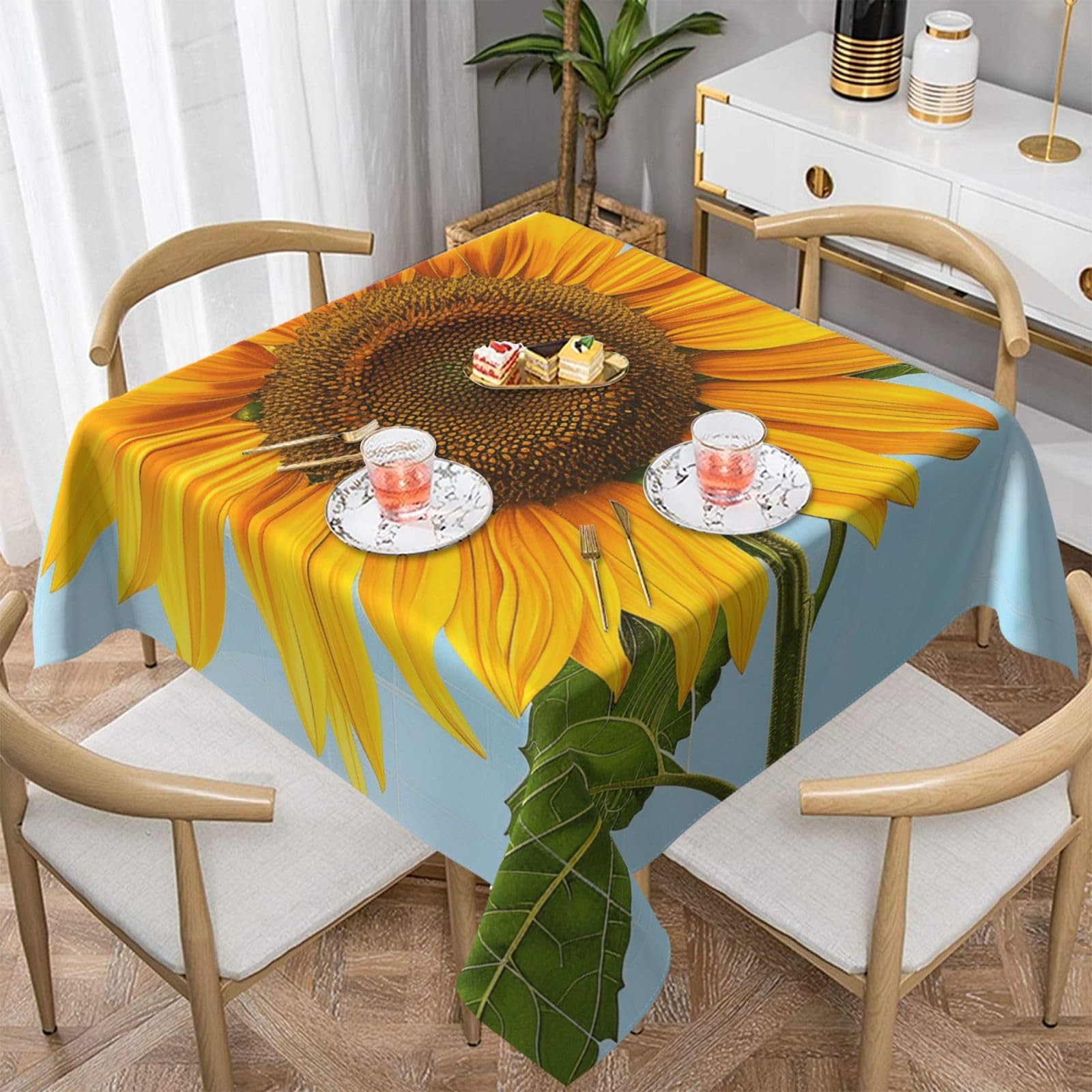 WPKJU Bloom Sunflowers Printed Square Tablecloth 60x60 inch Water Resistant Table Cover Washable Rectangle Table Cloth for Dining Tables