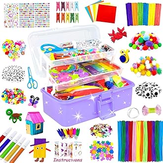 3000 Arts and Crafts Supplies for Kids Craft Kit All in 3 Layered Craft Box with Pipe Cleaners Crafts for Kids Age 4-6, 6-8, 8-12 DIY School Supplies Materials Set Toys Gifts for Girls Boys, Purple