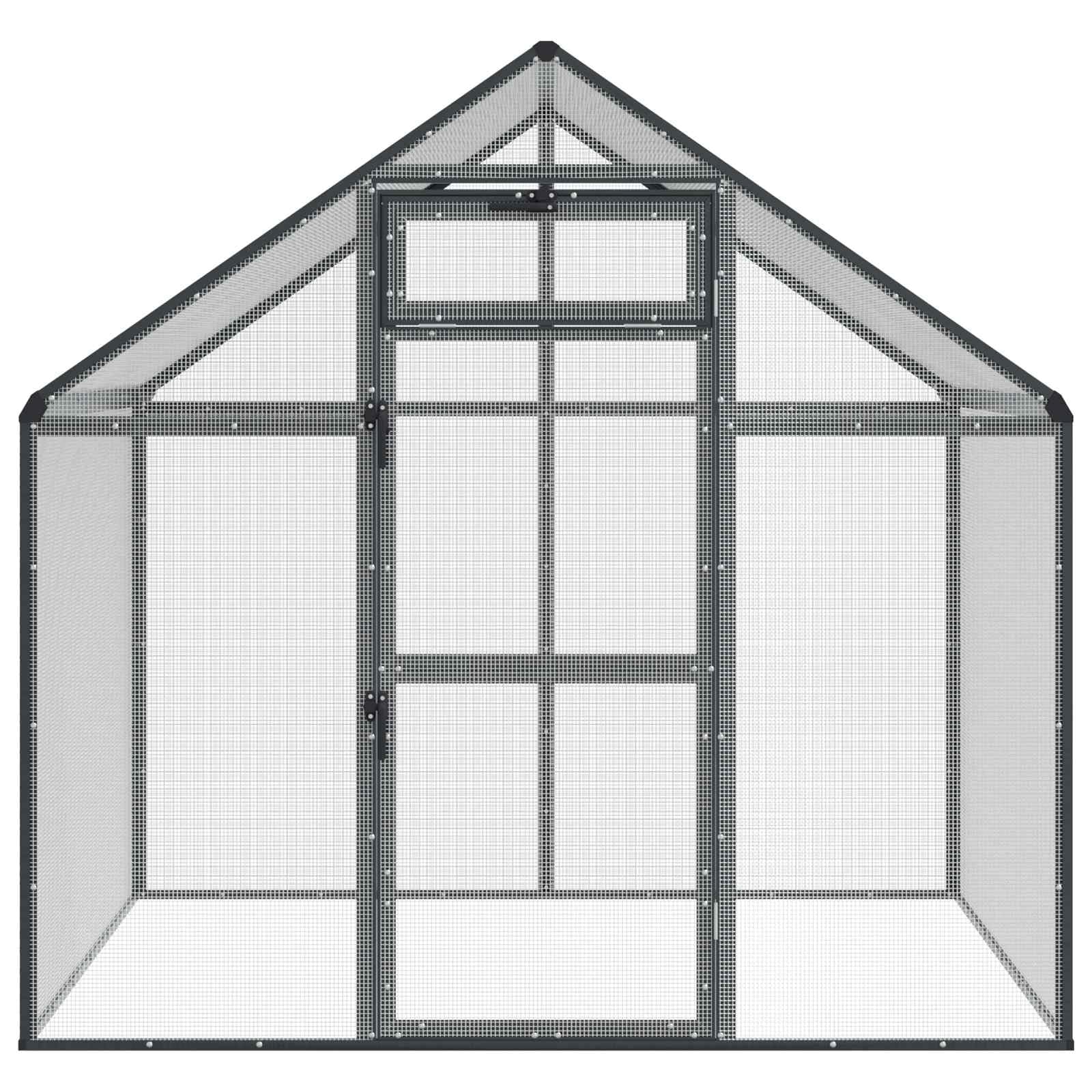 Vogelkäfig Anthrazit 181,5 x 110,5 x 173,5 cm wetterfester Außenkäfig mit Schloss, Fenster, Ständer und Sitzstangen für Papageien, Wellensittiche, Kanarienvögel und Zebrafinken